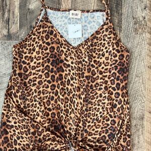 BIBI Leopard Print Front Twist Women's Tank Top